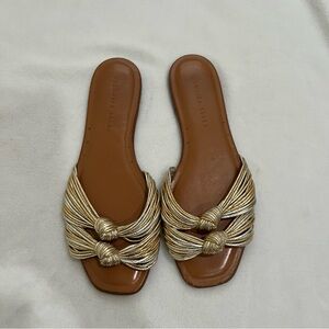 Veronica Beard Gemma Metallic Knotted Flat Slide Sandals 39 8.5
